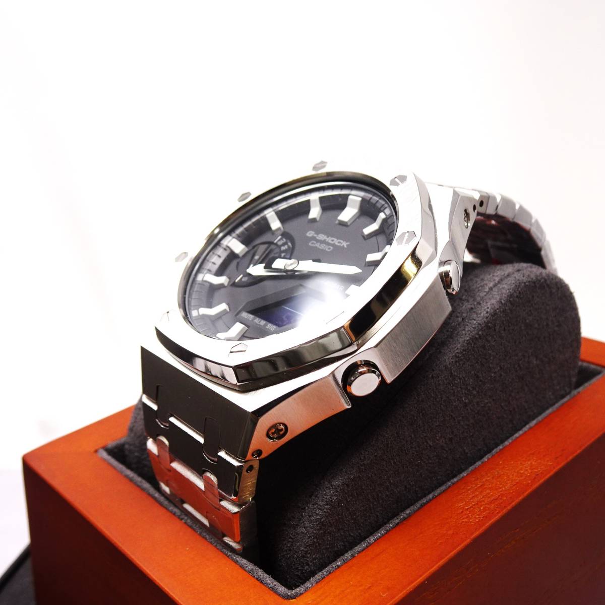 送料無料・新品・Gショックカスタム本体付きGA2100海外オールステンレス製シルバーベゼルベルトモデルメンズ腕時計・カシオーク・の画像3