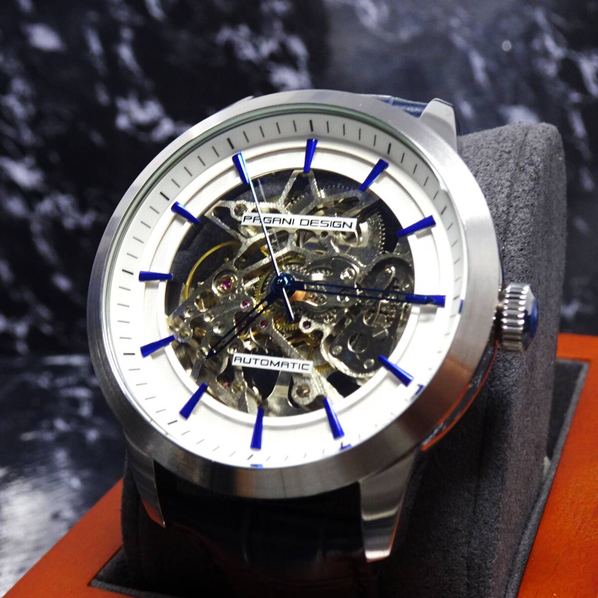 送料無料・新品・パガーニデザインPAGANI DESIGN腕時計メンズスケルトンメカニカルウォッチ自動巻きクロコ型押し本革腕時計PD-1638