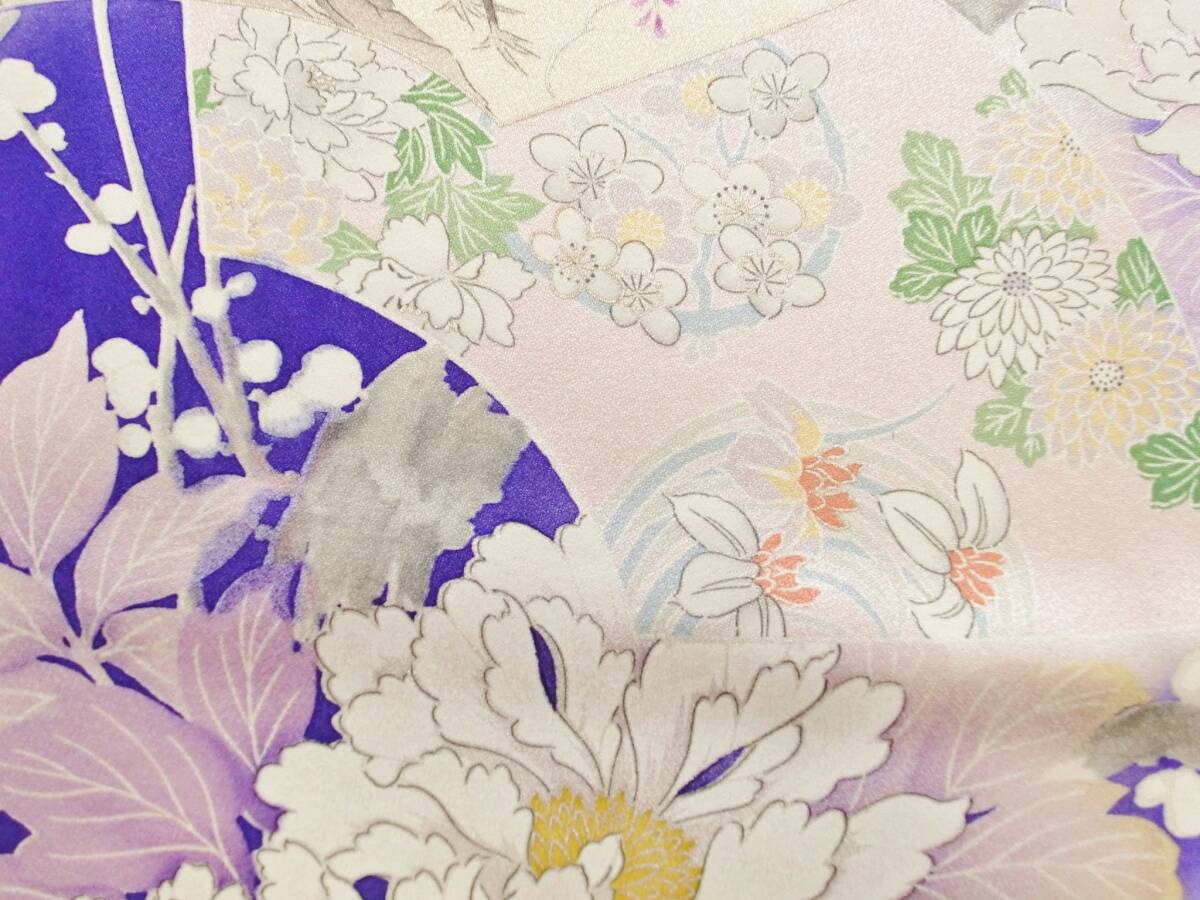 ◆琳花◆ 正絹はぎれ 紫ぼかし 花々 振袖 35×169 古布 着物はぎれ クッション タペストリー インテリア スヌード パッチワークにの画像6