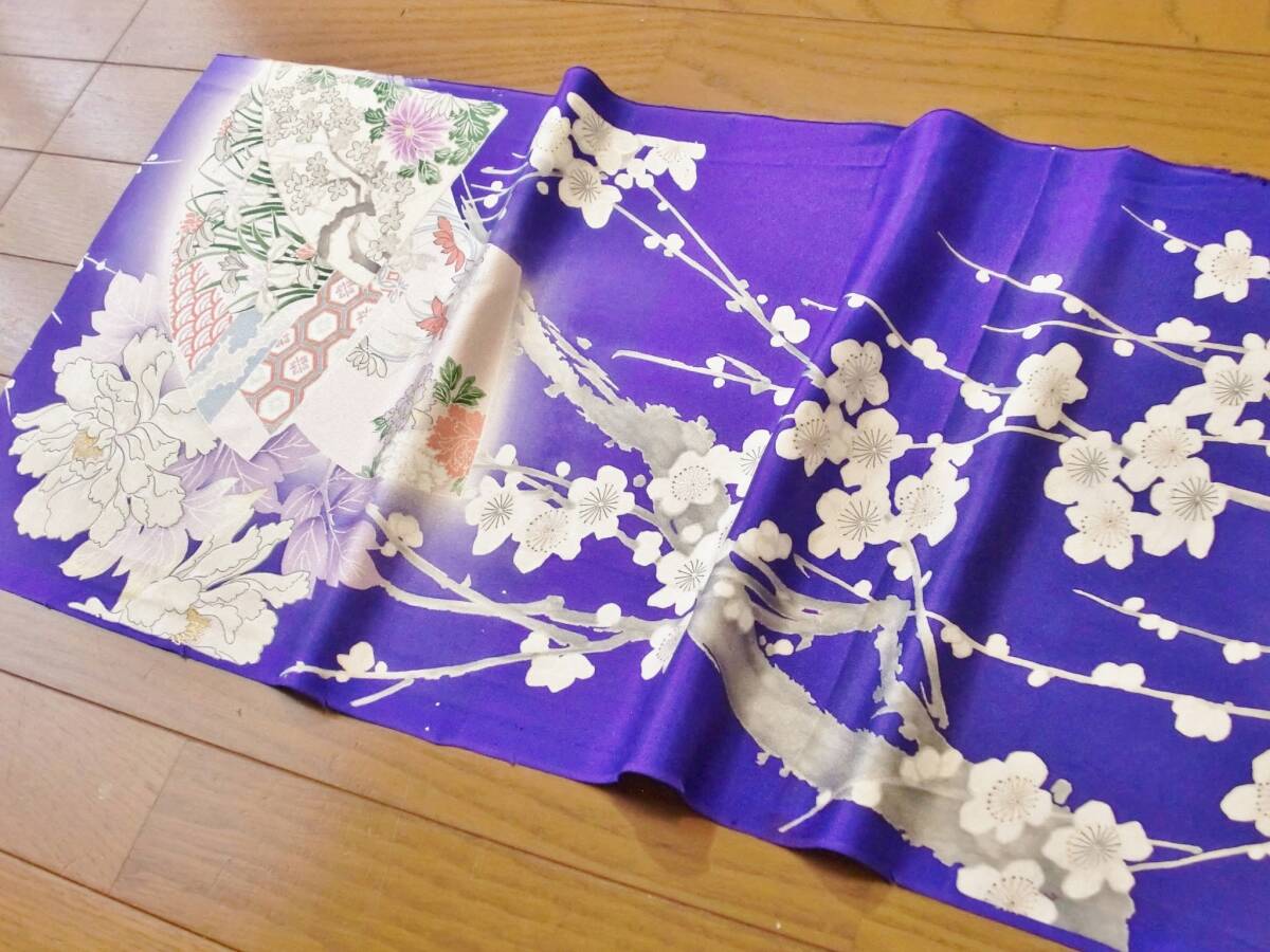 ◆琳花◆ 正絹はぎれ 紫ぼかし 花々 振袖 35×169 古布 着物はぎれ クッション タペストリー インテリア スヌード パッチワークにの画像8