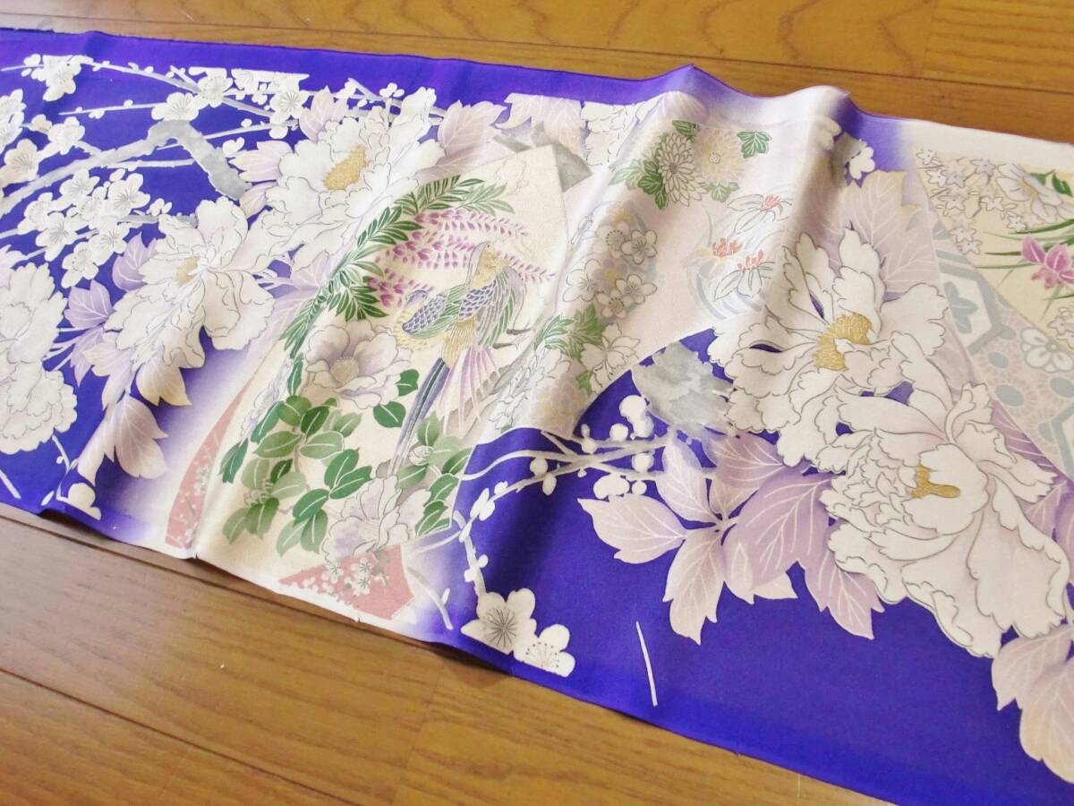 ◆琳花◆ 正絹はぎれ 紫ぼかし 花々 振袖 35×169 古布 着物はぎれ クッション タペストリー インテリア スヌード パッチワークにの画像10