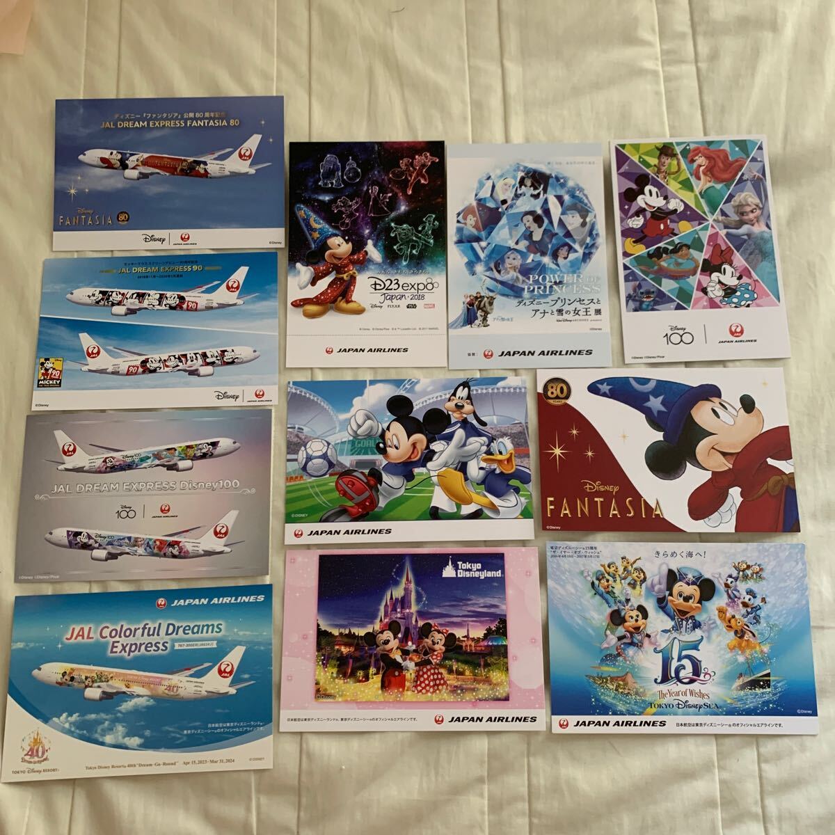 JAL 日本航空 飛行機 ポストカード ディズニー ミッキー ミニー 絵はがき アナ雪 ファンタジア ドリームエクスプレス 非売品 いろいろ 11枚_画像1