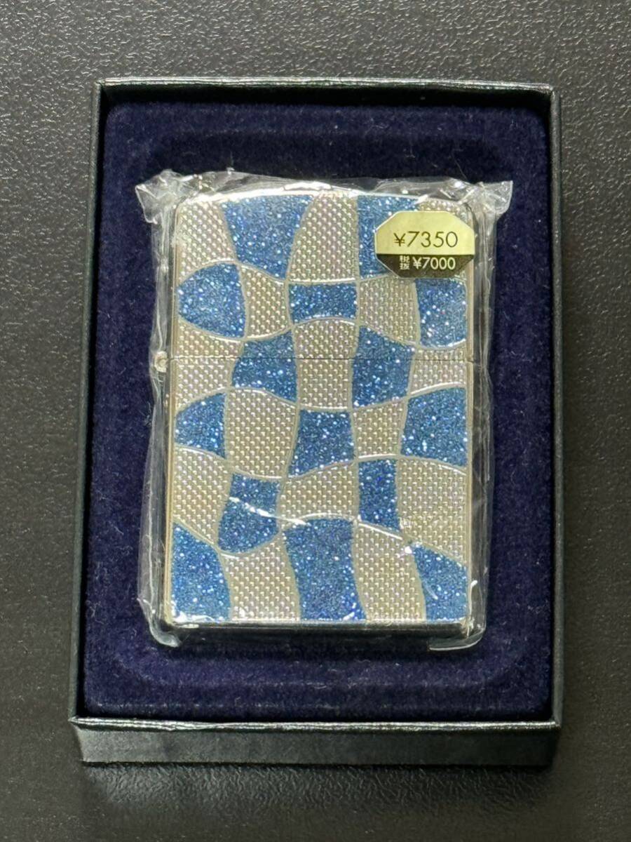 zippo 装飾 両面特殊加工品 ラメ加工 BLUE ブルー 2006年製 両面特殊刻印 デットストック ケース 保証書