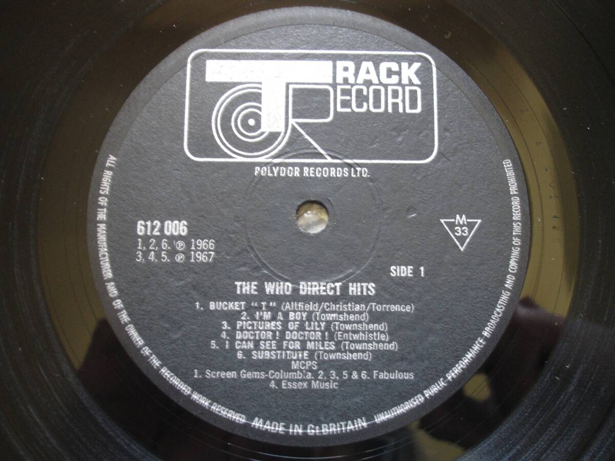 【英原盤!!】【MONO 初回盤 A1/B1!!】【極美品!!】【テクスチャー・レーベル!!】 THE WHO / DIRECT HITS TRACK 612 006 UKオリジナルの画像6