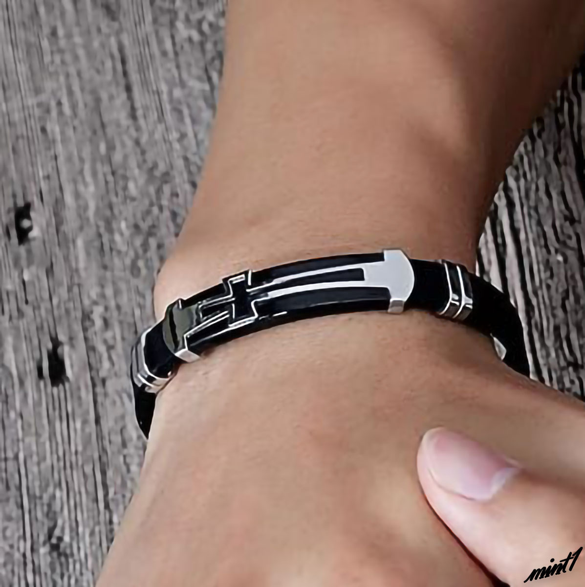 [ metal black × Cross ] germanium bracele size adjustment possibility static electricity prevention all silicon .. improvement stiff shoulder fashion men's 