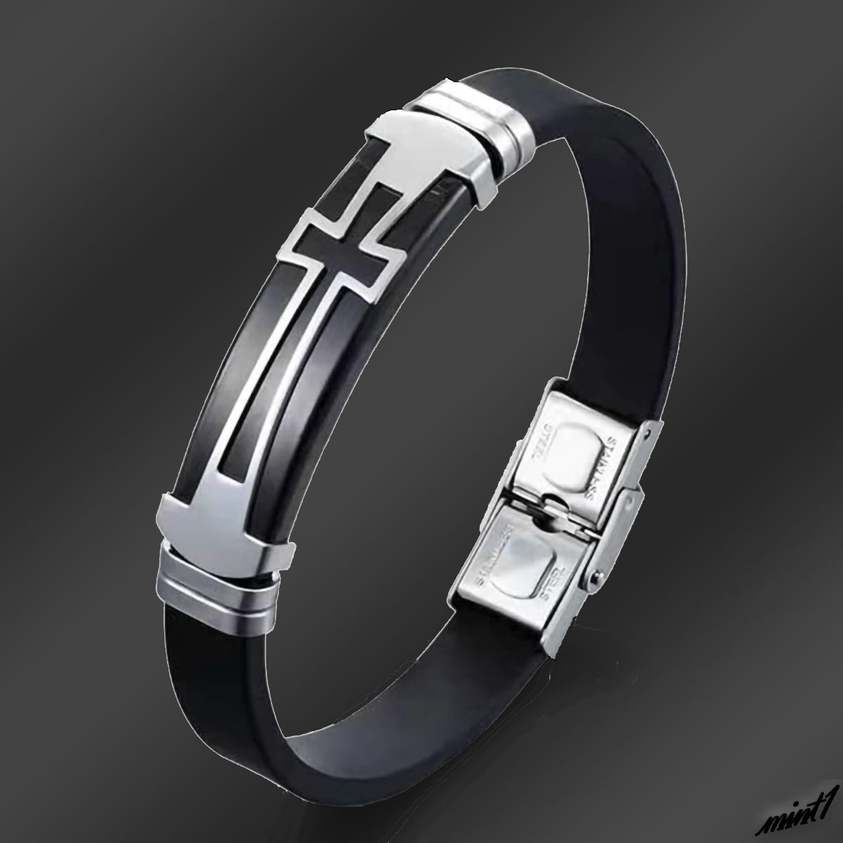 [ metal black × Cross ] germanium bracele size adjustment possibility static electricity prevention all silicon .. improvement stiff shoulder fashion men's 