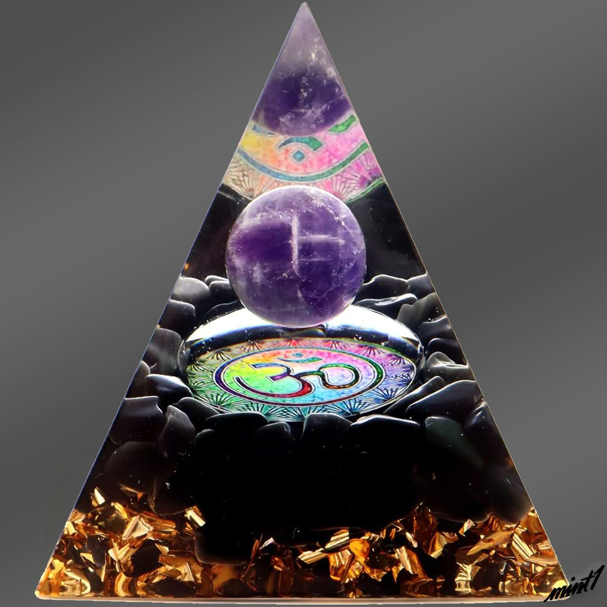 【ネガティブエネルギーから保護・浄化】 オルゴナイトピラミッド アメジスト オブシディアン 風水 インテリア 置物 神秘的 お守り