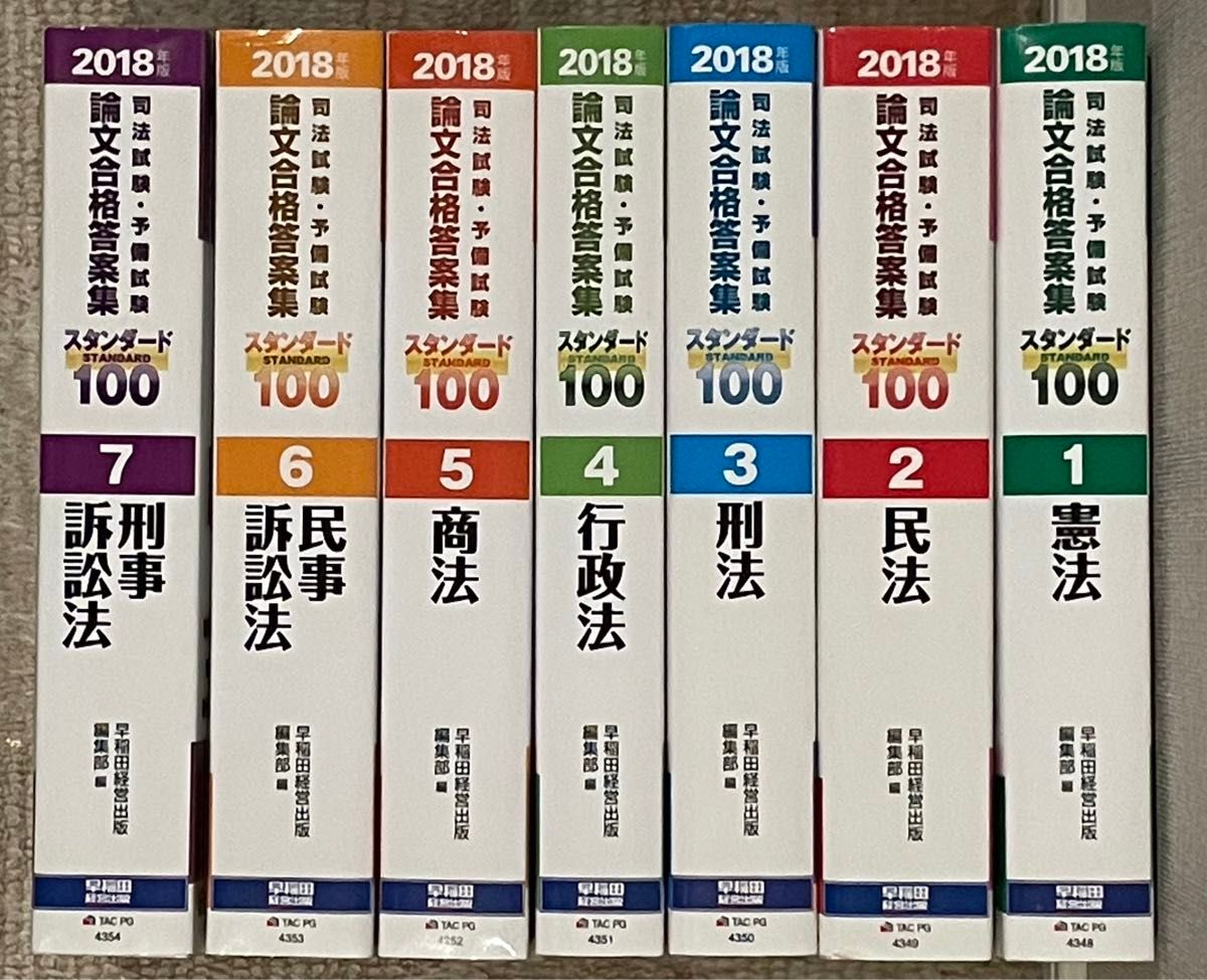 ２０１８年版　司法試験　予備試験　合格答案集　スタンダード１００　憲法　民法　刑法　行政法　商法　民事訴訟法　刑事訴訟法　全７冊