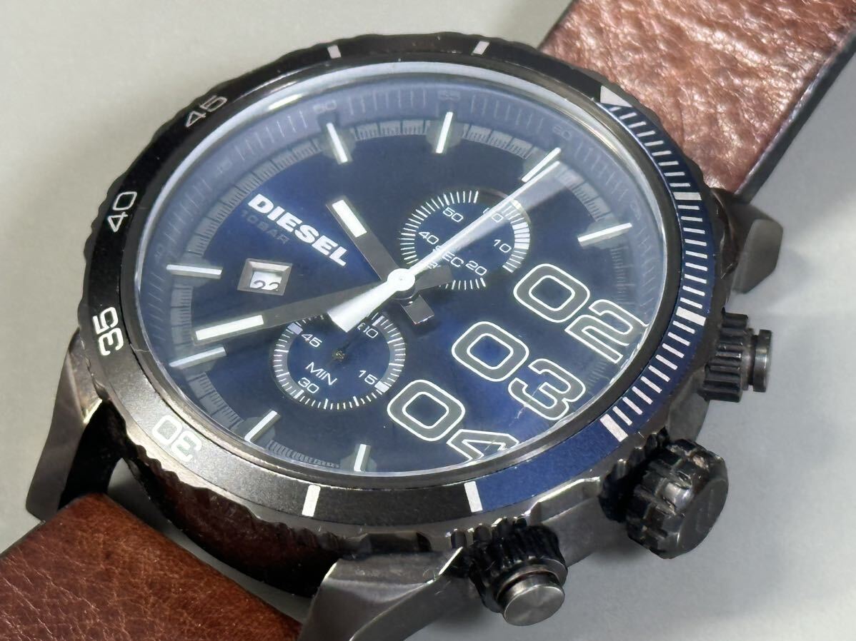1円〜◆DIESEL ディーゼル FRANCHISE フランチャイズ DZ-4312 クロノグラフ ネイビーブルー文字盤 クォーツ メンズ腕時計 稼働品の画像10
