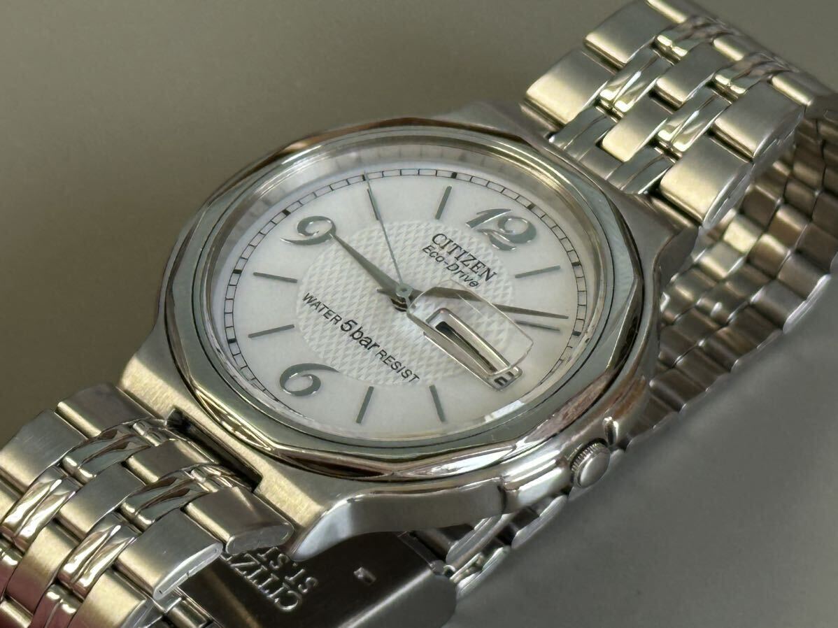 1円〜◆CITIZEN シチズン Eco-Drive ソーラー E100-K003334 白文字盤 メンズ腕時計 稼働品 の画像9