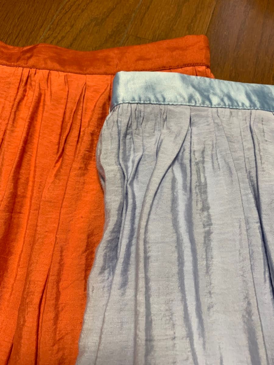 ベルメゾン　サテンスカート　春夏物　サイズL 水色&オレンジ　2枚組　2枚セット　 ロングスカート　 ウエストゴム