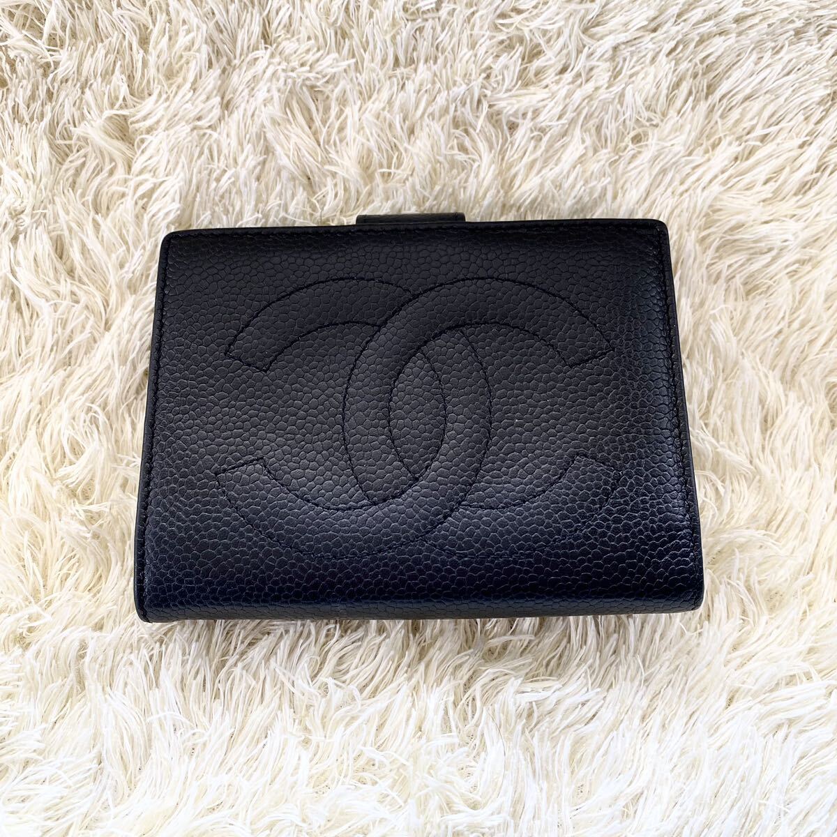 ☆美品☆CHANEL シャネル デカココ キャビアスキン がま口 財布 ブラック ココマーク コンパクトウォレット 二つ折り_画像2