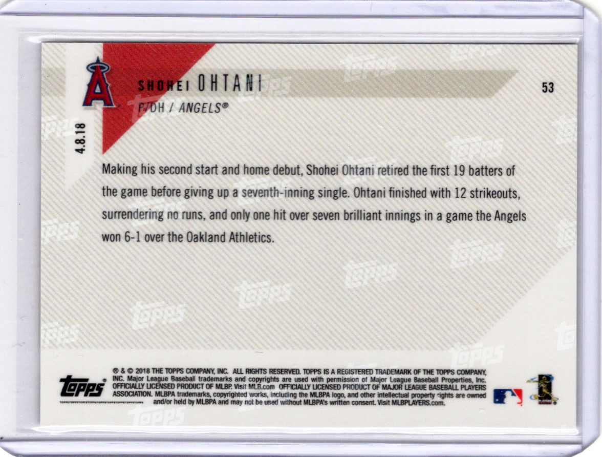 【Shohei Ohtani 大谷翔平】2018 Topps Now - 本拠地初登板12奪三振勝利！ #53 ★ Angels エンゼルス Dodgers ドジャース ★ RC ルーキー_画像2