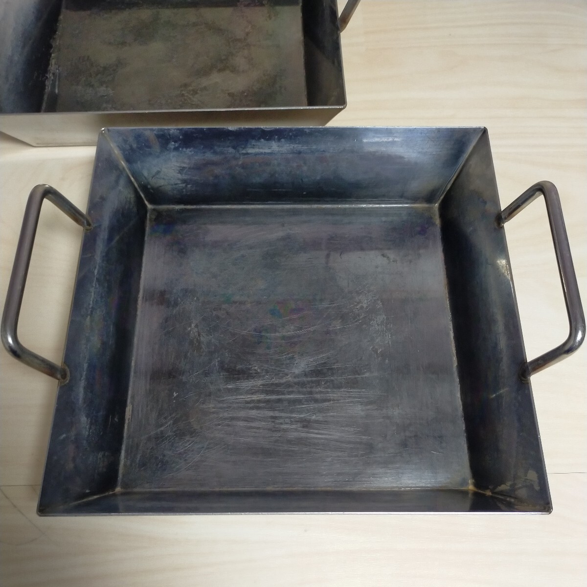 ちりとり鍋 2枚セット 鉄板 グリルプレート アウトドア バット 角型  調理器具の画像2