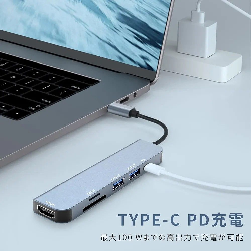 USB C ハブ 6 in 1 Type C アダプタ マルチポート USB拡張  HDMI カードリーダー スロット搭載 820