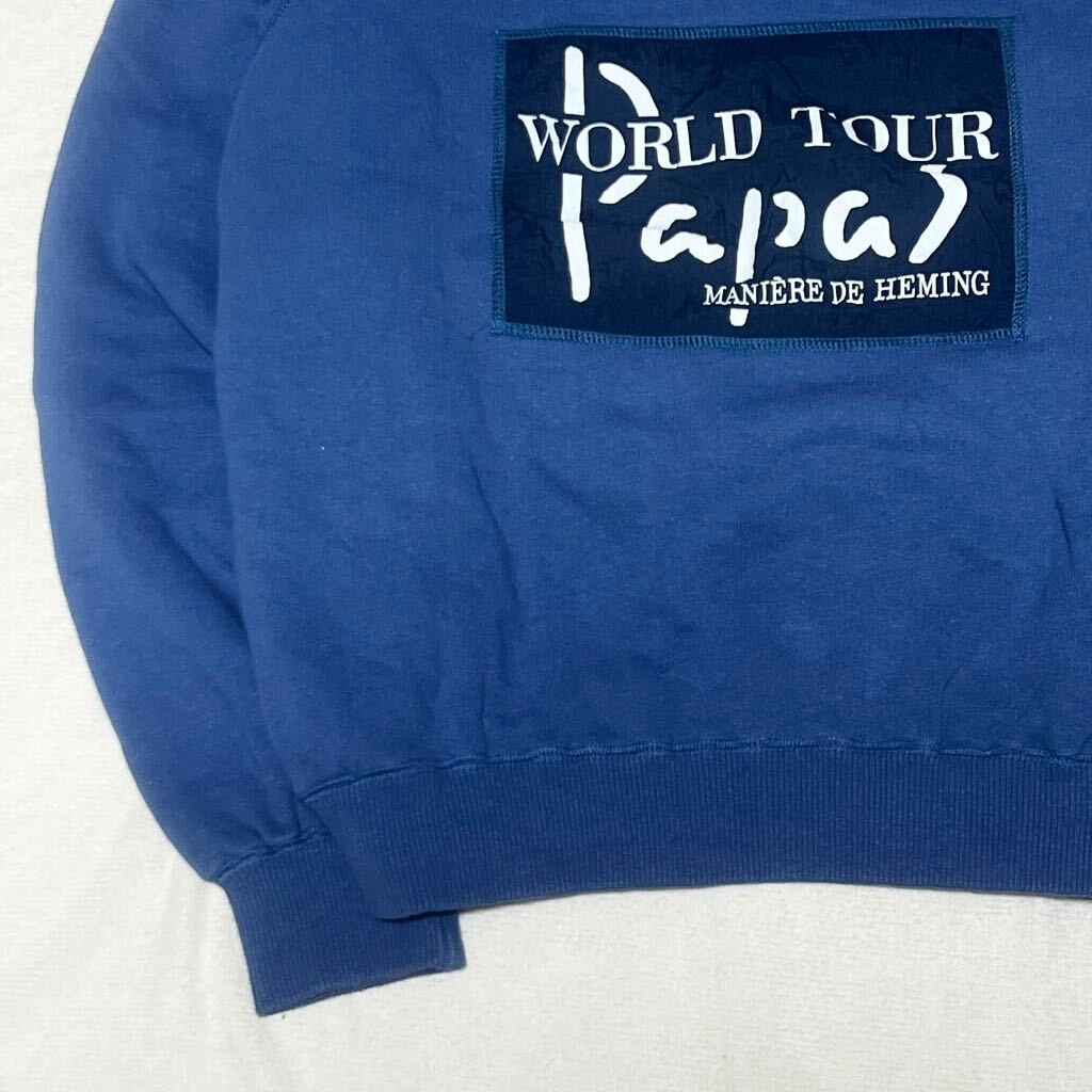 高級 Papas パパス ワールドツアー スウェット トレーナー プリント 胸ロゴ デカロゴ ブルー 青 綿 コットン100% 希少_画像3