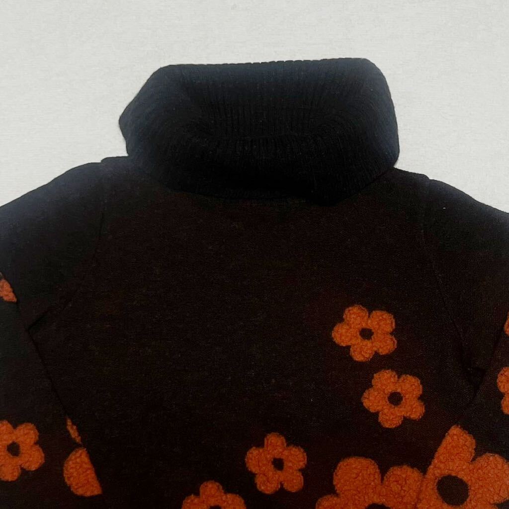 高級 LANCEL ランセル セーター ニット トップス wool 毛 タートルネック 花柄 総柄 ブラウン オレンジの画像2