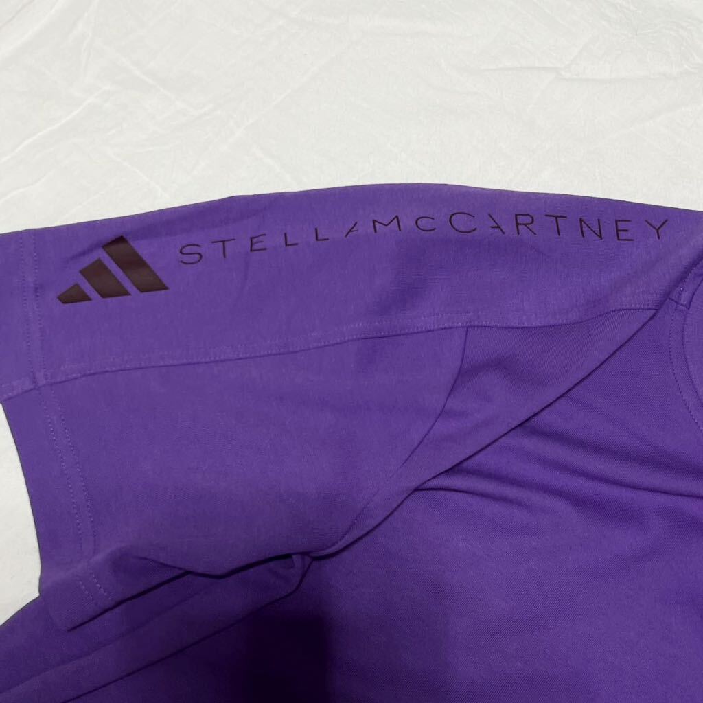希少 adidas × Stella McCartney アディダス ステラマッカートニー Tシャツ 半袖 パープル 紫 袖ロゴ 裾ロゴ 綿 コットン XLの画像4