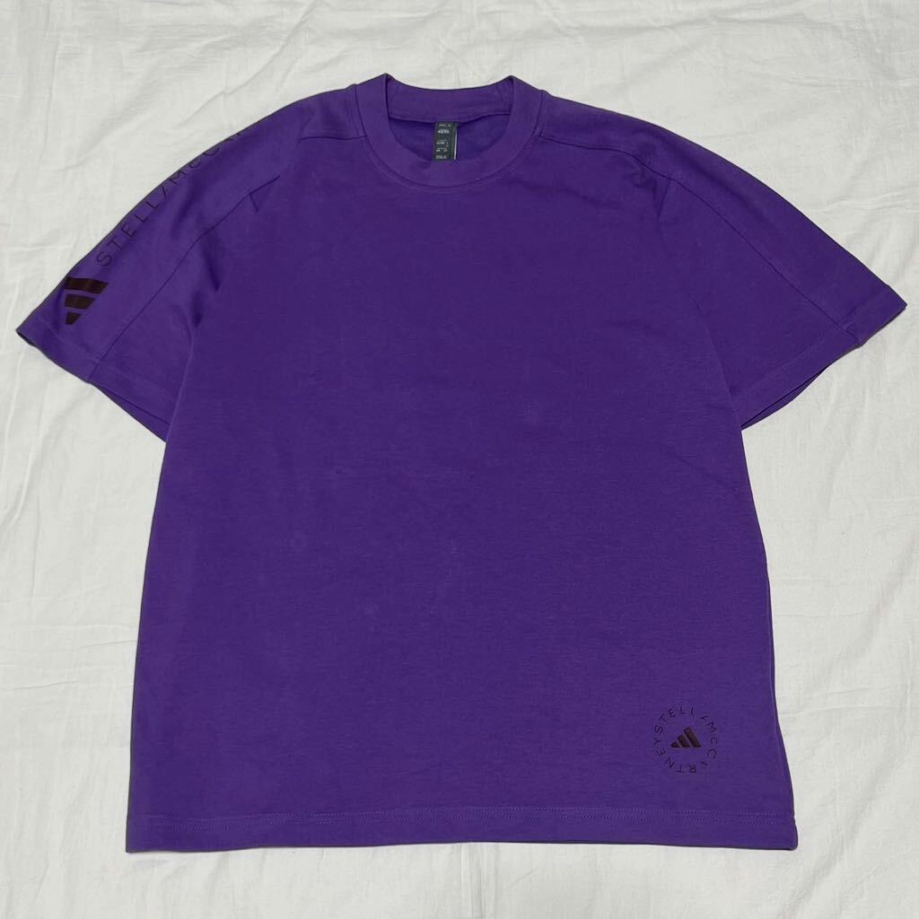 希少 adidas × Stella McCartney アディダス ステラマッカートニー Tシャツ 半袖 パープル 紫 袖ロゴ 裾ロゴ 綿 コットン XLの画像1
