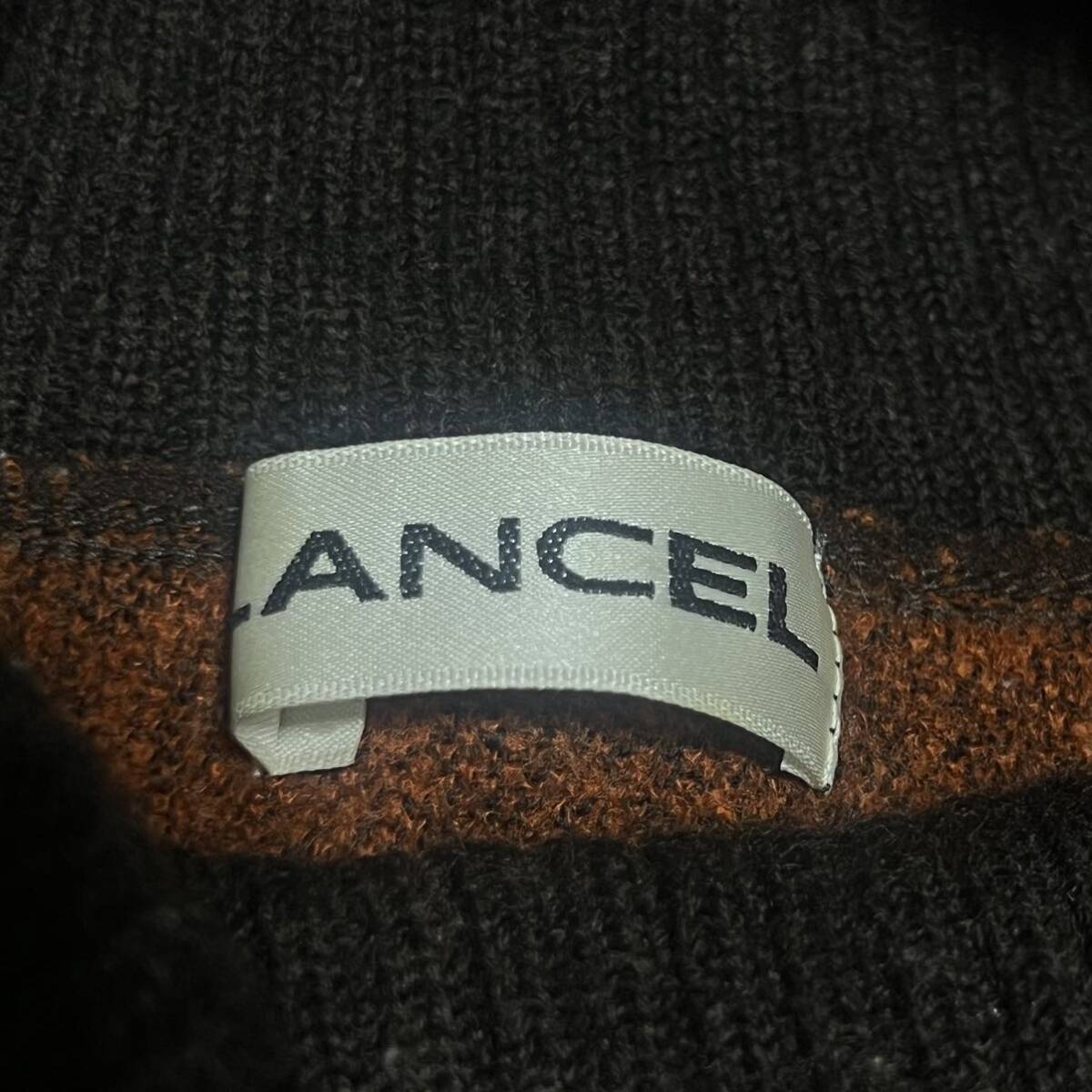 高級 LANCEL ランセル セーター ニット トップス wool 毛 タートルネック 花柄 総柄 ブラウン オレンジの画像5
