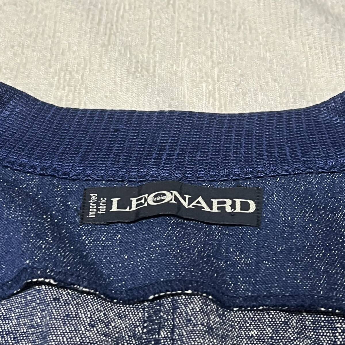 【高級】LEONARD レオナール ジャケット デニムジャケット カーディガン デニム色 ブルー 金ボタン 絹 シルク100% 希少_画像8