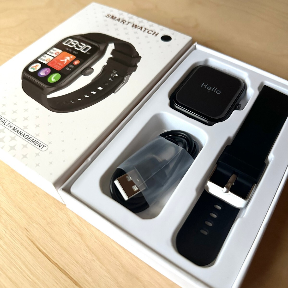 スマートウォッチ iPhone対応 通話機能 1.96インチ 腕時計 Android ブラック 黒