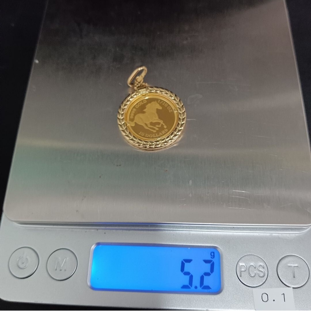 (C041002) K24 純金 ツバルホース 金貨 1/10オンス 999.9 IG 枠 K18 ツバル金貨 ペンダントトップ コイン 24金 18金 総重量 5.2g