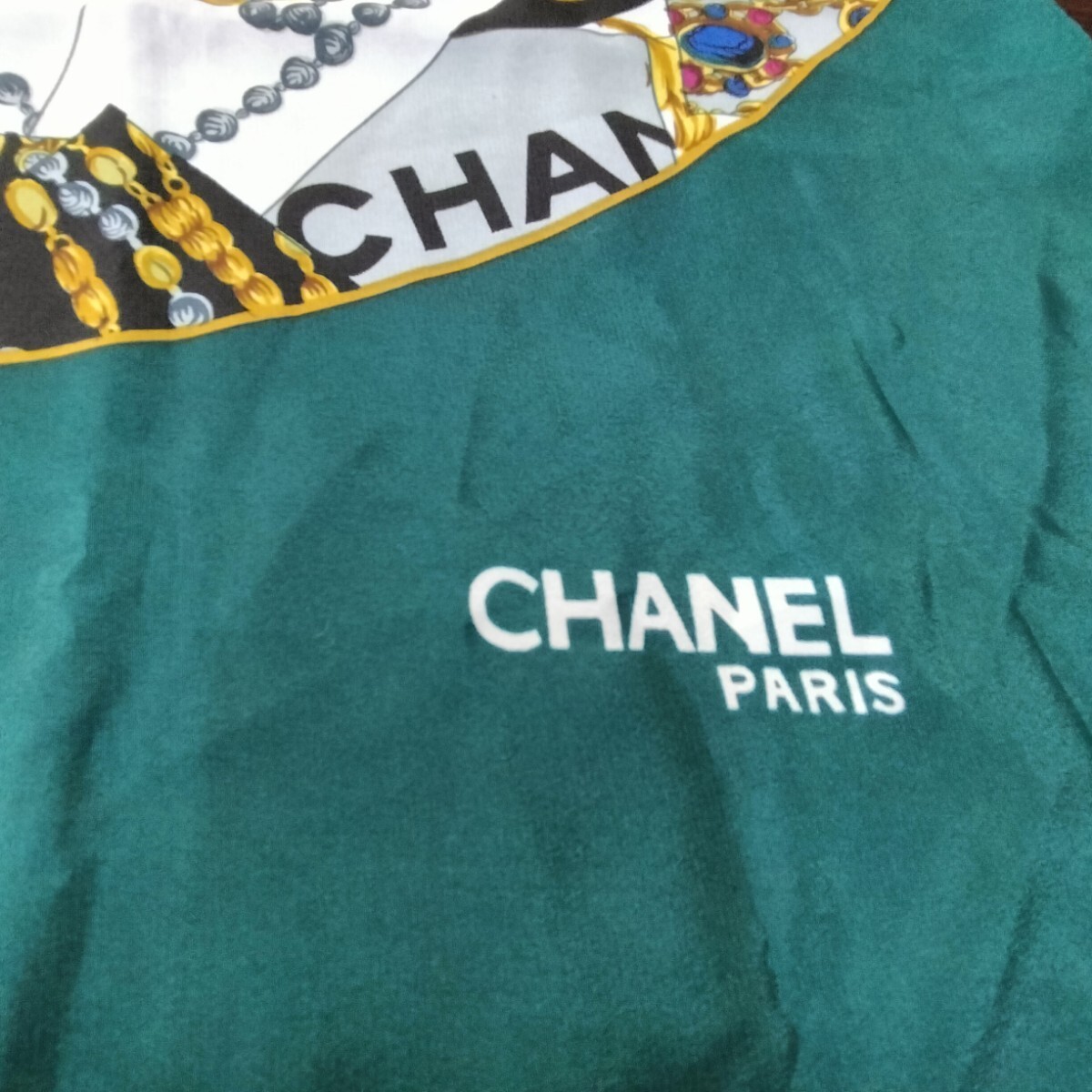 (C041230) CHANEL｜シャネルSophisticato PARIS/大判スカーフ/ココマーク/ GREEN_画像5