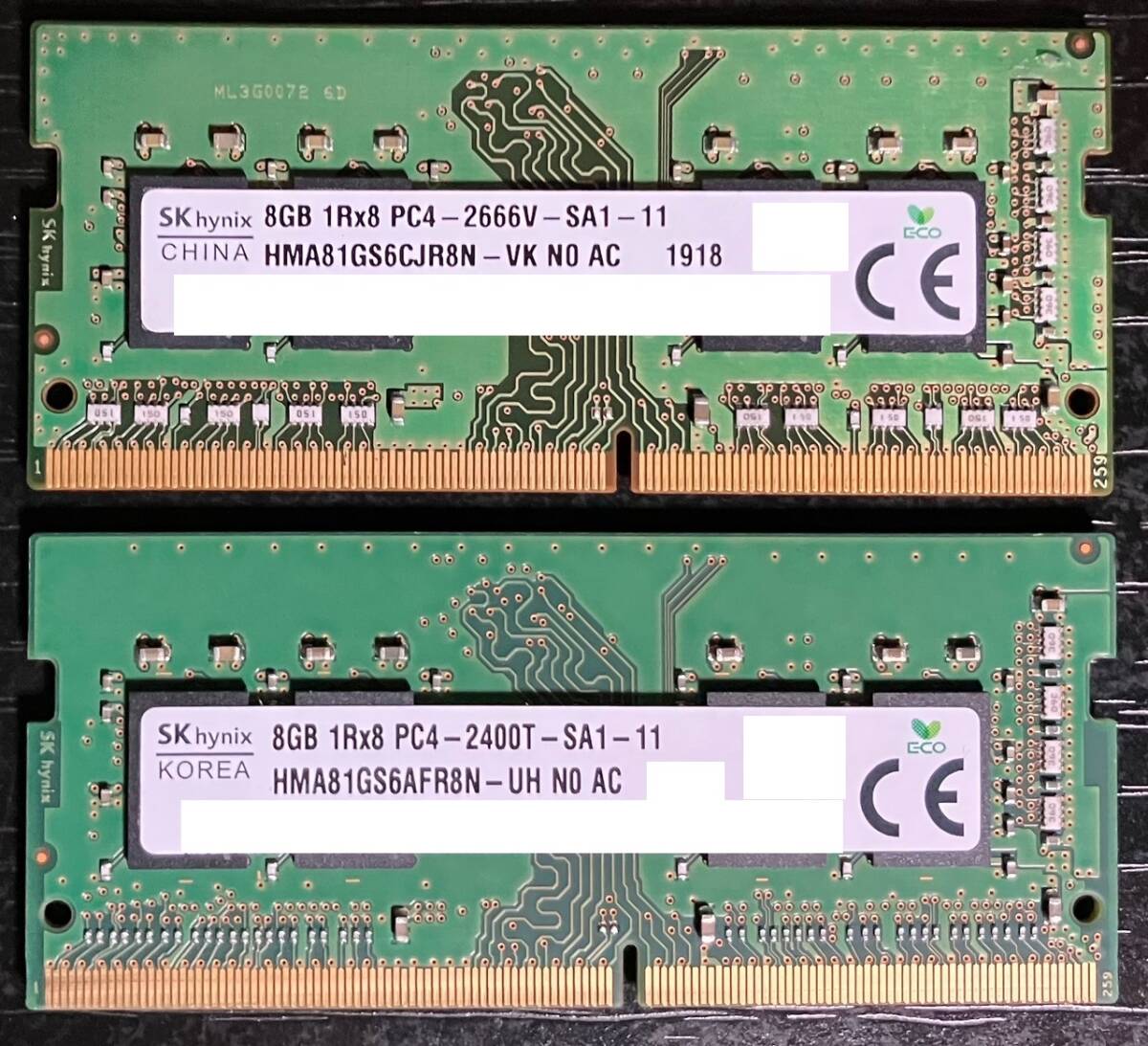◆送料無料◆【SK Hynix PC4-2400T+2666V】ノートPC用DDR4メモリ8GB 2枚 計：16GBの画像1