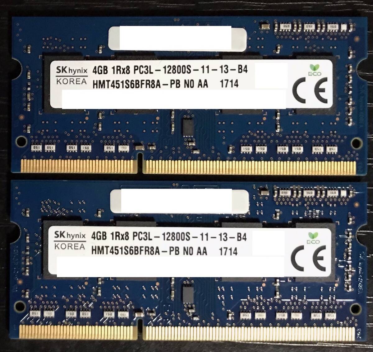 ◆送料無料◆【SK Hynix PC3L-12800S】ノートPC用DDR3Lメモリ4GB 2枚 計：8GB_画像1