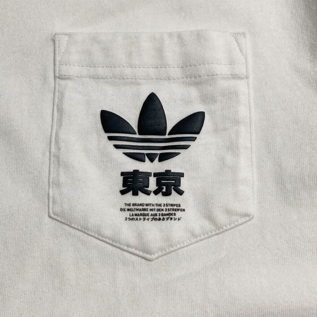 adidas ☆ トレフォイル 東京 ロゴ ポケット Tシャツ 半袖 ホワイト M 春夏 スポーツ ストリート カジュアル 古着 アディダス■SAP224_画像3