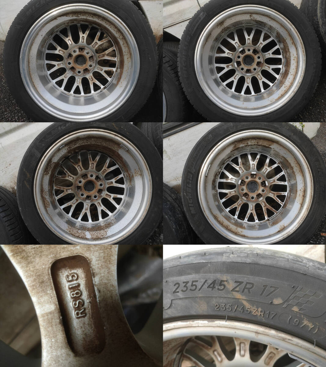 グロリア外し BBS RS815 日産純正オプション17インチ7.5Jインセット35　5穴PCD114.3、235/45R17サマータイヤ付4本セット 【中古】_画像10