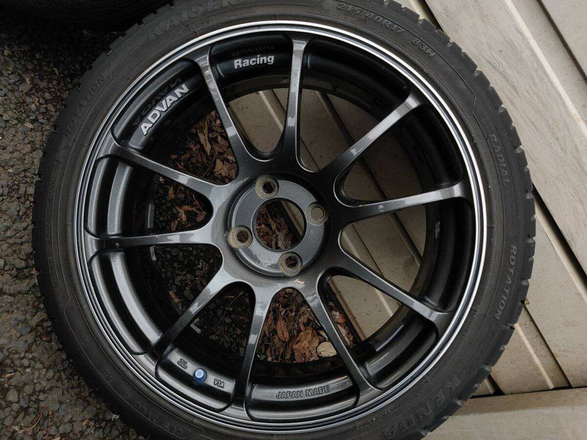 bB外し ADVAN RACING RZ ガンメタ17インチ7Jインセット38　4穴PCD100、215/40R17サマータイヤ付4本セット 【中古】_画像2