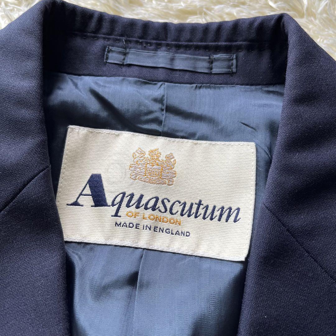 Aquascutum アクアスキュータム イギリス製 ウールフォーマルスーツ上下セットアップ テーラードジャケット スカート 8 肩パッドあり_画像7