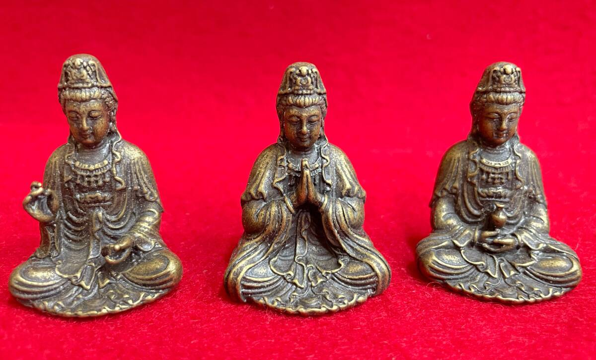 銅器　ミニ座三尊仏　中国美術　仏教美術_画像1