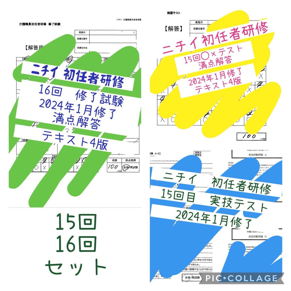 15.16回ニチイ初任者 修了試験、知識と技術の評価テスト　実技試験評価票セット