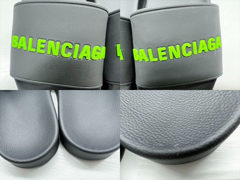BALENCIAGA* バレンシアガ ロゴ 無地 フラットサンダル 美品 BALENCIAGA バレンシアガ ロゴ プールスライド サンダル 黒