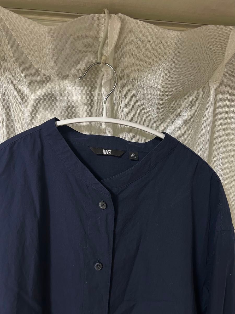 ユニクロ　UNIQLO バンドカラーシャツ　ネイビー　XL 紺 長袖