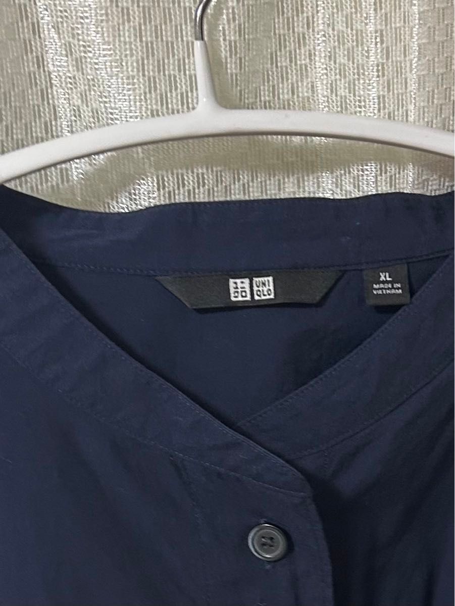ユニクロ　UNIQLO バンドカラーシャツ　ネイビー　XL 紺 長袖