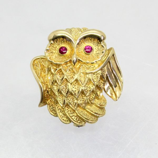経典 ◎中古美品◎18金 ルビー 0.10ct フクロウデザイン ブローチ兼ペンダント ダイヤモンド
