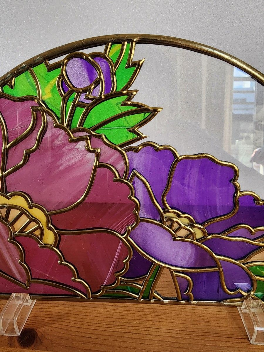 グラスアート【牡丹】 ハンドメイド ステンドグラス風 グラスアート【牡丹】 ハンドメイド ステンドグラス風
