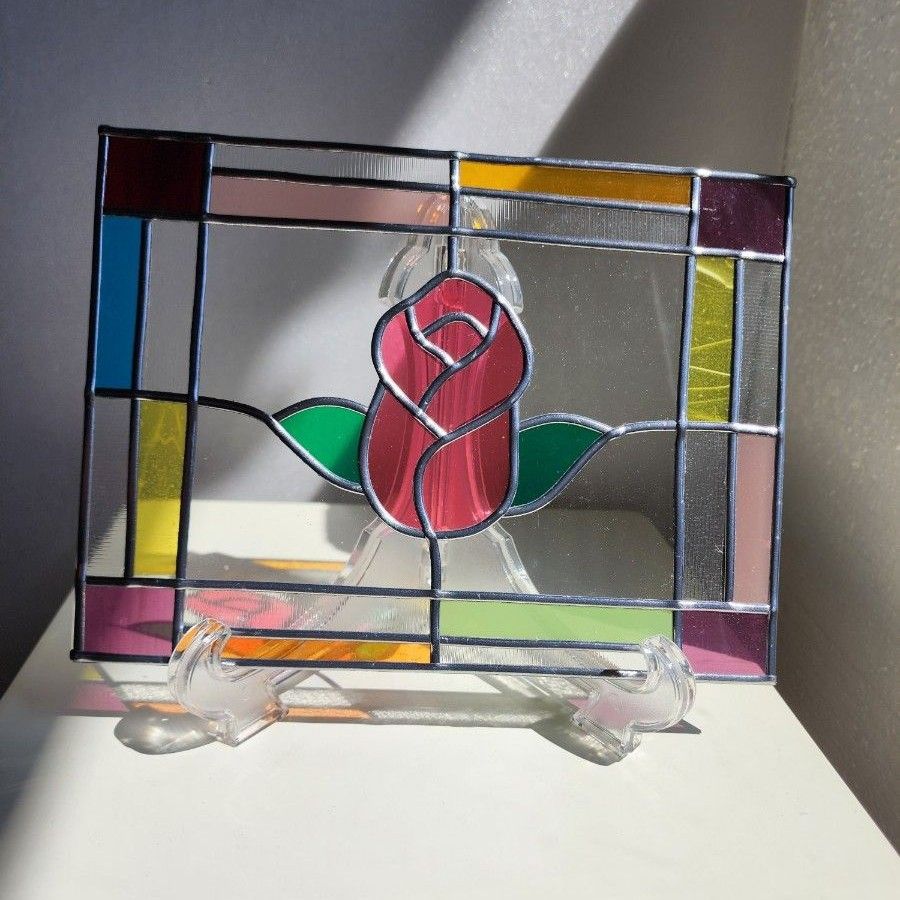グラスアート【薔薇⑦】 ハンドメイド  ステンドグラス風 インテリア雑貨