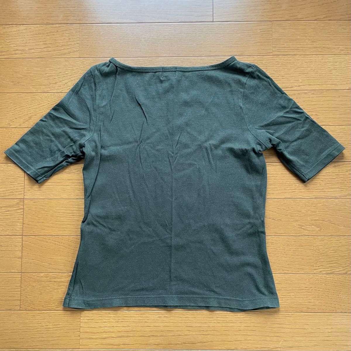 【ck Calvin Klein】ボートネックカットソー〈M〉ダークグリーン 緑 無地 シンプル 半袖 古着 Tシャツ カットソー