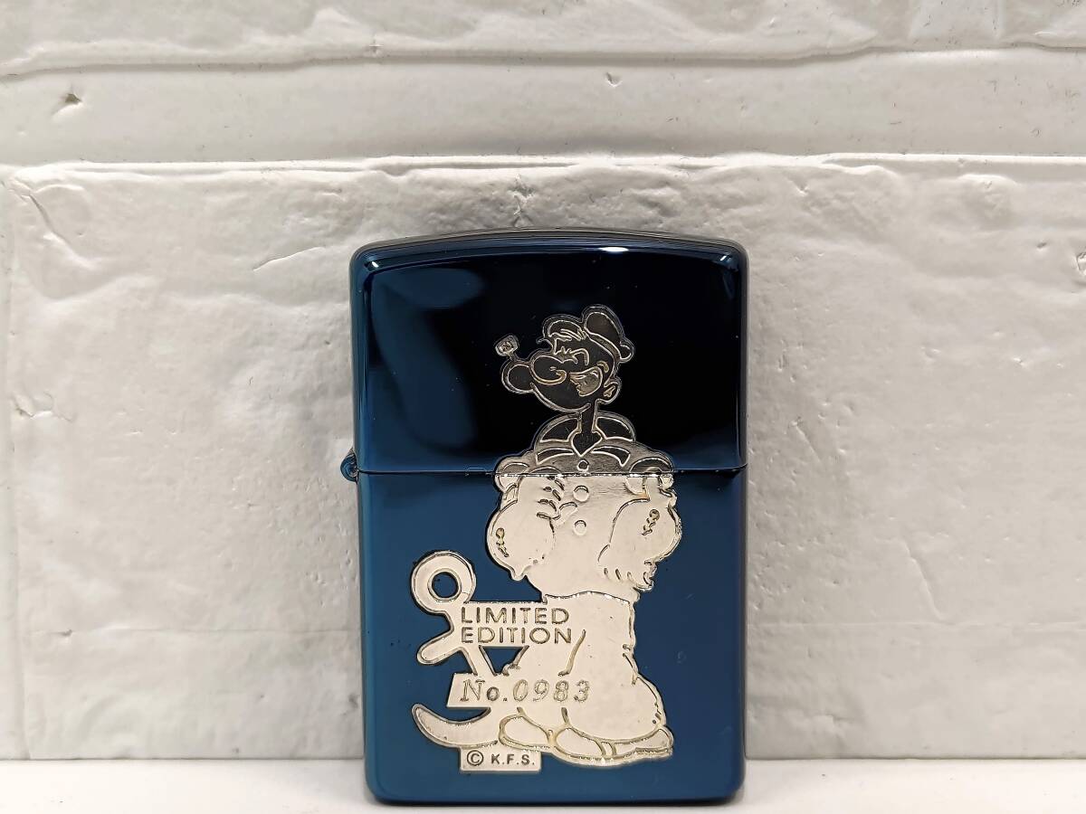 2383■1994年 Zippo POPEYE LIMITED EDITION ジッポー ポパイ コラボ ライター 特別限定品 ブルー キーホルダー付 シリアル有 火花なしの画像2