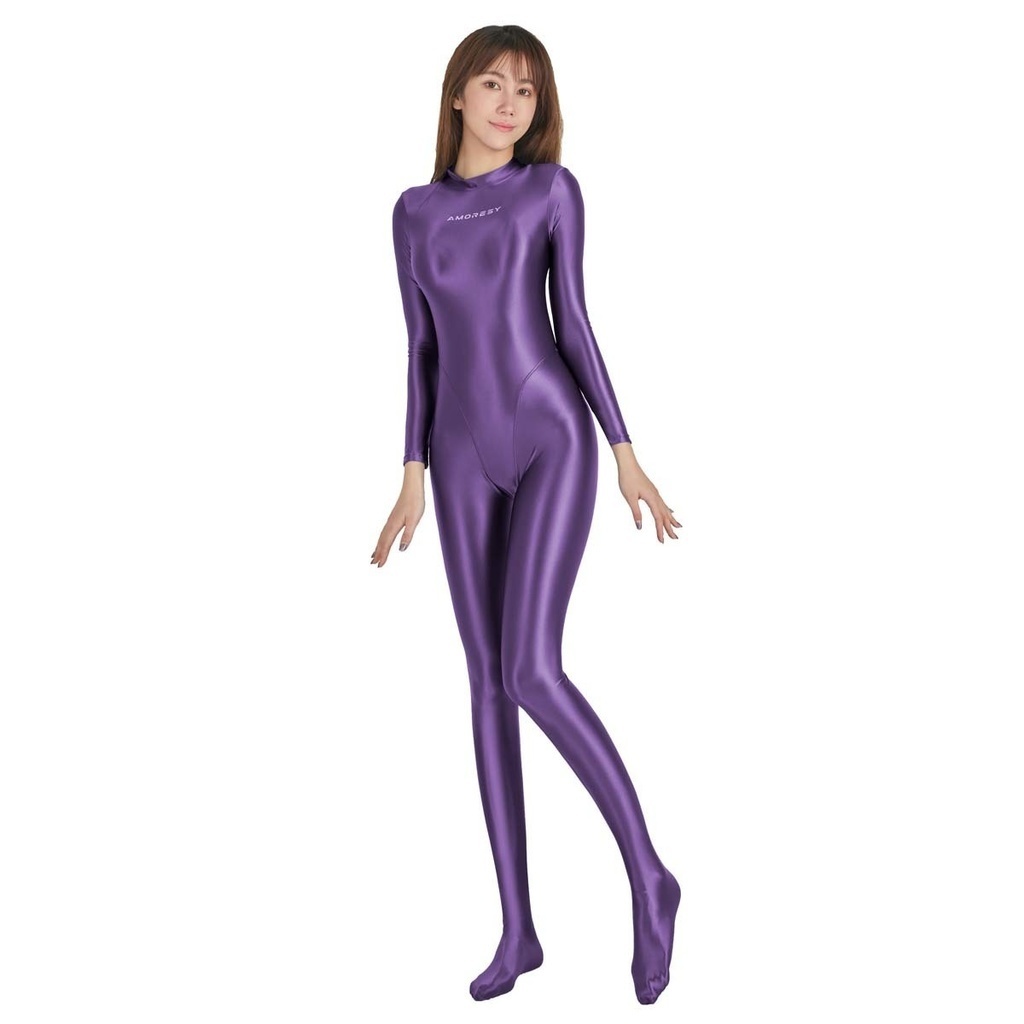 * postage 390 jpy AMORESY Leotard long arm long length race queen swimsuit contest Dance rhythmic sports gymnastics fancy dress costume 017(PURPLE)L