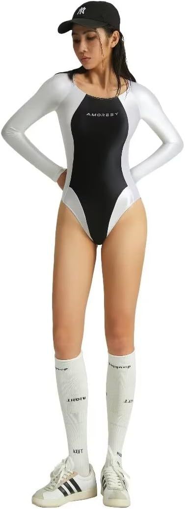 * стоимость доставки 390 иен AMORESY длинный рукав Leotard long arm race queen .. купальный костюм состязание Dance художественная гимнастика маскарадный костюм костюм 059(BLACK)XXL