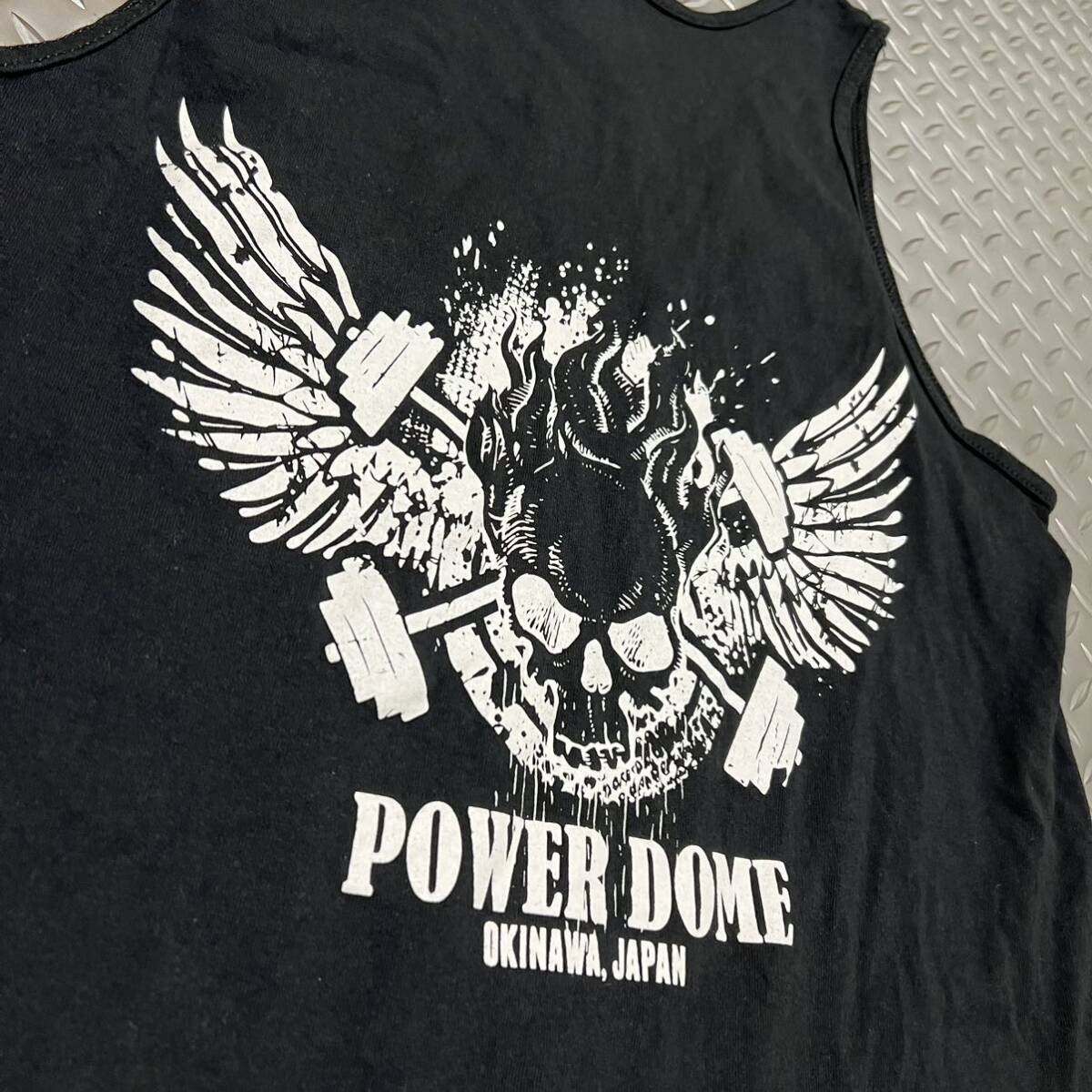 米軍放出品 Tシャツ　 ノースリーブ タンクトップ POWER DOME OKINAWA JAPAN おしゃれBLACK MEDIUM (INV J#12)_画像4