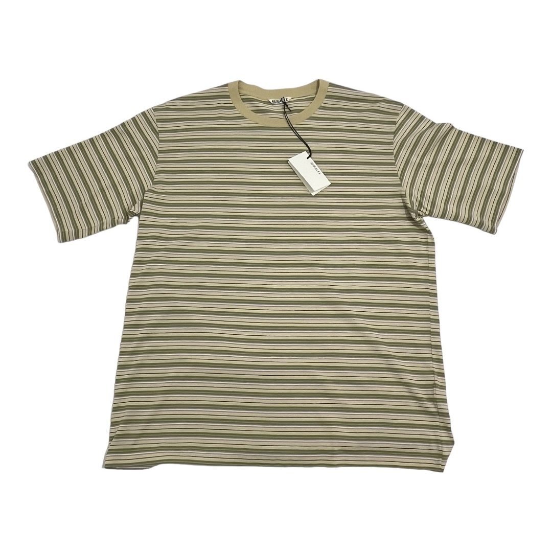 新品未使用 AURALEE オーラリー 24SS HARD TWIST COTTON BORDER TEE ボーダーＴシャツ 半袖 BEIGE 4_画像1