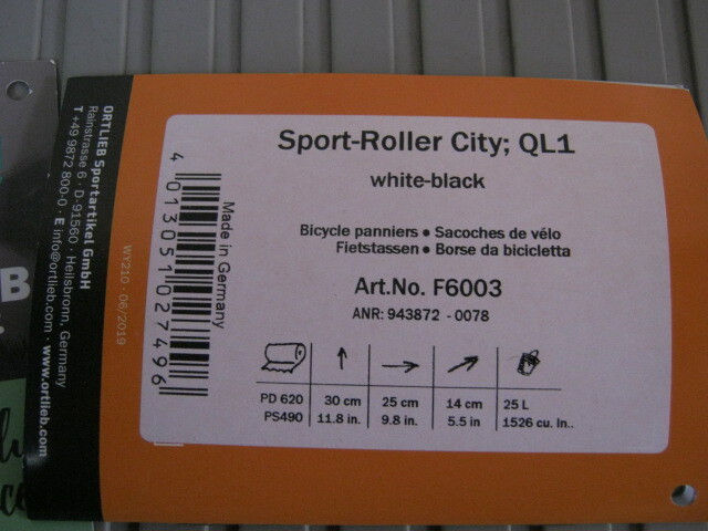 ORTLIEB オルトリーブ フロントローラー シティ ホワイト/ブラック 25L(ペア) サイドバッグの画像9