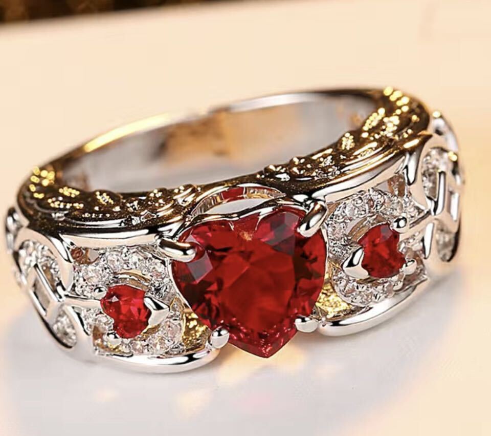 1 иен [ большой Medama распродажа!] высококлассный кольцо кольцо * Cz diamond античный мужской женский ювелирные изделия Heart рубин красный серебряный 